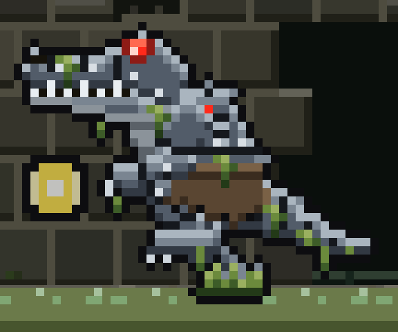 A cyborg crocodile crackling with blue electricity before it explodes